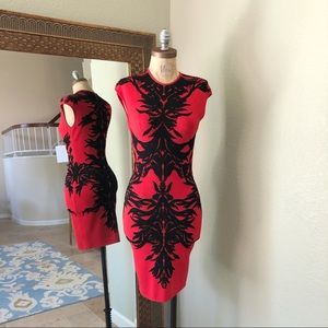 Alexander McQueen Knit Red Jacquard Bodycon Dress